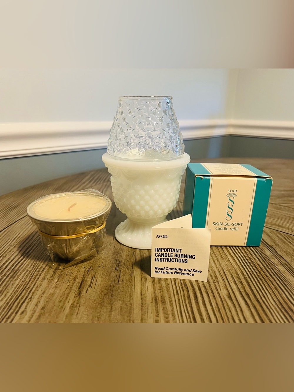 Avon Hobnail Fairy Lamp with Skin-So-Soft Candle - 1970s (Hard to Find)